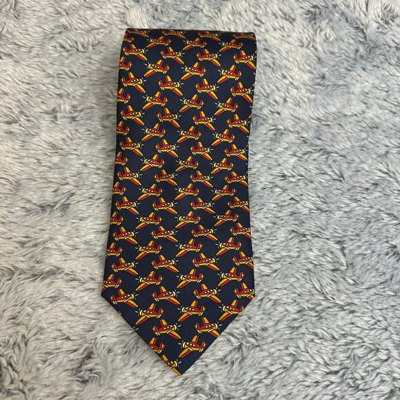 La Cravatta Giofer Roma Navy Airplane Neck Tie 100% Silk Aerospace Formal Work - Picture 1 of 5